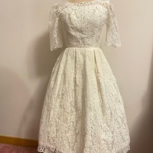 Vintage 1950s 1960s Lace & Satin Tea Length Wedding Dress Gown AS IS *SOLD*